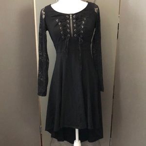 Tripp NYC Vintage dress Size S Black Lace up Zipper bodice Lace sleeves EUC